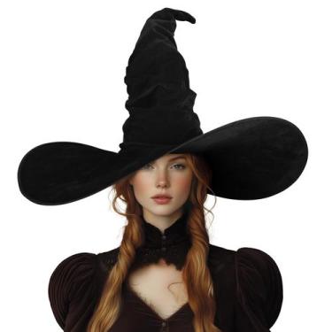 Imagem de Chapéu de bruxa VZQI grande de 61 cm de veludo preto para Halloween
