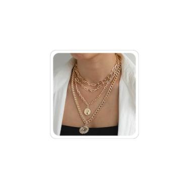 Imagem de Todenb Colar de pirata para mulheres, acessórios de fantasia de pirata, joias de roupa de piratas, colar com pingente de moeda de ouro, colares de ouro em camadas de Halloween, Metal, Sem Pedra