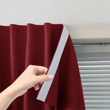 Imagem de Sovtfides Cortinas autoadesivas, cortinas blackout para sala de estar, sem perfuração, 119 cm L x 150 cm C, vinho, 1 painel