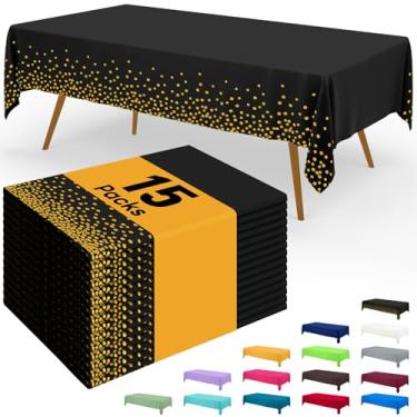 Imagem de Smiry Toalha de mesa descartável – pacote com 15, toalhas de mesa retangulares impermeáveis de 137 x 272 cm para festas, capa de mesa de plástico decorativa, à prova de vazamento e resistente, preta e