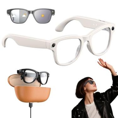 Imagem de Óculos Bluetooth AI Inteligentes Com Câmera De 8MP E Chat GPT, Vídeo 1080P E 32GB De Armazenamento, Estojo De Carregamento De 3600mAh, Para Viagens/Vlogs(White+Brown case)