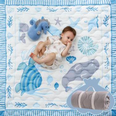 Imagem de Tapete de juego impermeable Momcozy para bebé 127x127 cm plegable con 