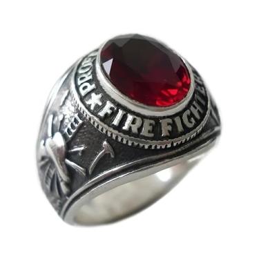 Imagem de Anel de Formatura Bombeiro em Prata 950, Masculino, com Zircônia Vermelha 9x11mm, Largura 2cm, 15g, Acompanha Caixa de Veludo e Certificado (16)