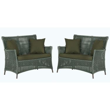 Imagem de 2 Sofás área Externa Igapó Alumínio Marrom Corda Náutica E13 Verde