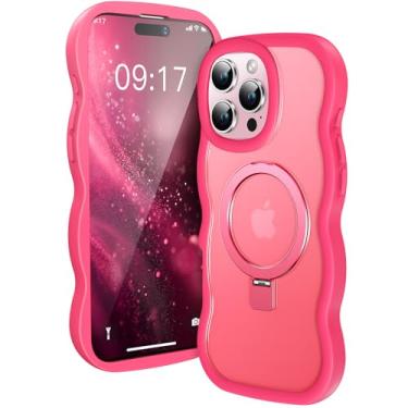 Imagem de [Linda moldura ondulada + suporte magnético] Capa projetada para iPhone 16 Pro Max, [Apto para MagSafe] Capa protetora de silicone translúcido com anel magnético para iPhone 16 Promax 6,9 polegadas