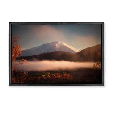 Imagem de Stupell Industries Arte de parede em tela flutuante com moldura preta com folhagem de outono e pico da montanha nevada, design de Jonathan Zaharek, 53 x 78 cm