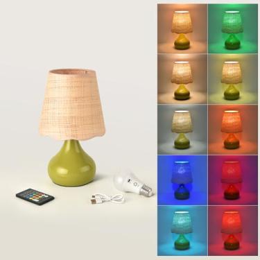 Imagem de Ziqqeelam Candeeiro de mesa sem fio recarregável, mini candeeiro de mesa bonito verde para mesa de cabeceira, luminária de mesa pequena operada por bateria para pequenos espaços para balcão de cozinha