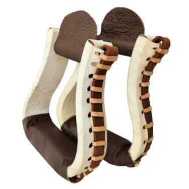 Imagem de WEMBILS Estribos de couro para equitação ocidental sela de cavalo couro cru par de estribos cobertos de barril de equitação de sino para cavalos (marrom)