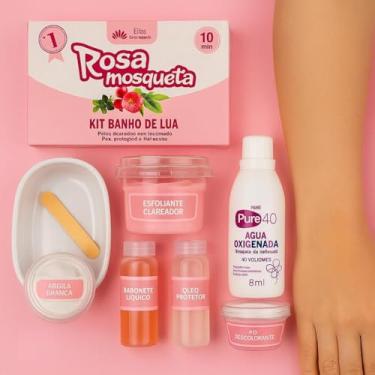 Imagem de Rosa Mosqueta Kit Banho de Lua, Conjunto Completo com Esfoliante Clareador, Água Oxigenada 40 Volumes, Argila Branca, Sabonete Líquido, Óleo Protetor, 10 Minutos