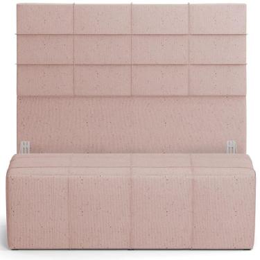 Imagem de Kit Cabeceira Cama Box Casal 140cm Com Calçadeira Roma W01 Linho Rosê - Lyam