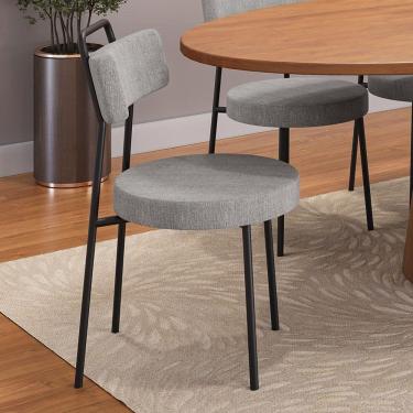 Imagem de Cadeira Sala De Jantar Kobe Estofada Com Encosto Linho Cinza - Desk Design