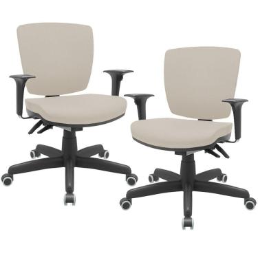 Imagem de Kit 02 Cadeiras De Escritório Executiva Office Giratória Preto Baixa Flexi P03 Vinil Bege - Lyam