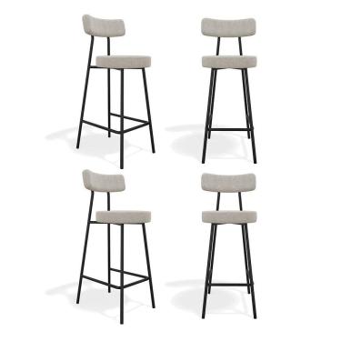 Imagem de Kit 04 Banquetas Alta Cozinha Kobe Estofada Com Encosto Linho Cinza - Abmaza