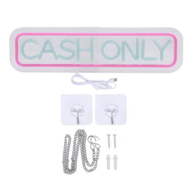 Imagem de Sinal de néon somente dinheiro 16,5 x 4,3 pol. Atraente sinal de luz neon LED alimentado por USB para loja de café e hotel