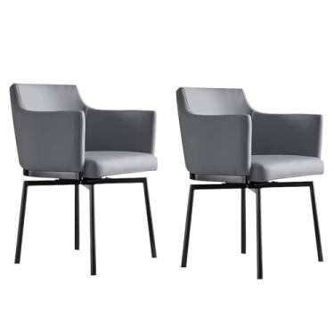 Imagem de Cadeiras de jantar giratórias de 180°, cadeira de jantar estofada ergonômica com encosto automático e apoio de braço pernas de aço carbono D, 2 peças
