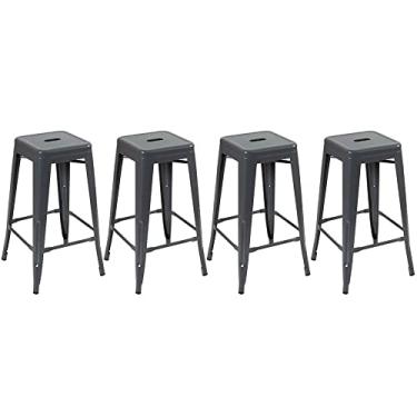 Imagem de Loft7, Kit 4 Banquetas Iron Tolix Design Industrial em Aço Carbono 76 cm Alta sem Encosto Vintage Elegante e Versátil Cozinha Bar Sala de Jantar Varanda Gourmet, Cinza escuro