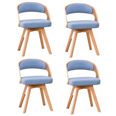 Imagem de HGTRH Cadeiras de jantar de madeira, cadeira estofada giratória com almofada de linho de algodão e arco oco pernas de madeira para quarto e cozinha C 4 peças