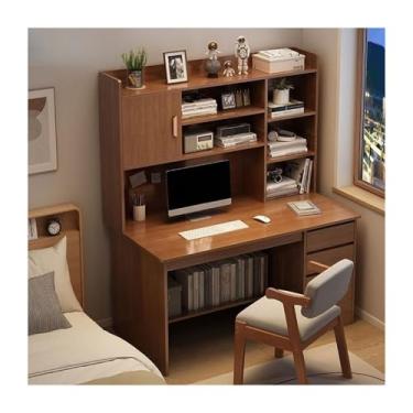 Imagem de Mesa de computador com gaiola e estante, mesa de escritório moderna em casa com gavetas, mesa de jogos, mesa de escrita, mesa de trabalho, mesa de trabalho para trabalho, estudo, placa de densidade F