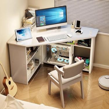 Imagem de Mesa de canto para espaço pequeno com suporte inferior, mesa infantil com gavetas de prateleiras de livros em bordo, mesa de cadeira infantil com caixa de armazenamento de madeira maciça natural mesa