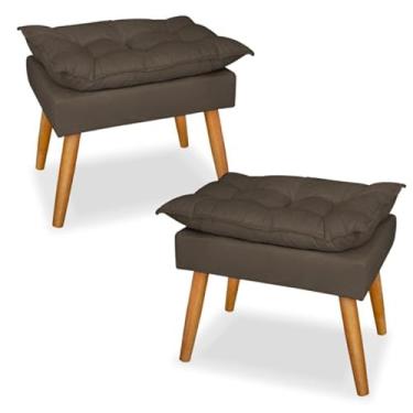 Imagem de Kit 2 Puff Decorativo Opala Bege – Puff Apoio para Pés Estofado Moderno para Sala, Quarto e Amamentação(Capuccino)