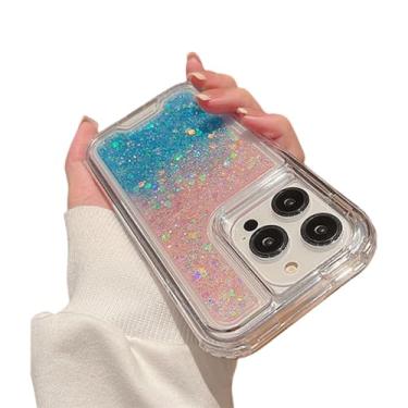 Imagem de HTVJFX Capa protetora transparente com glitter gradiente 3 em 1 para iPhone 13 ProMax, resistente a choques (para iPhone 13 ProMax/rosa transparente e azul)
