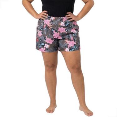 Imagem de Shorts Feminino Plus Size Floral Poliéster Bermuda Casual - ALPHAPOLO,