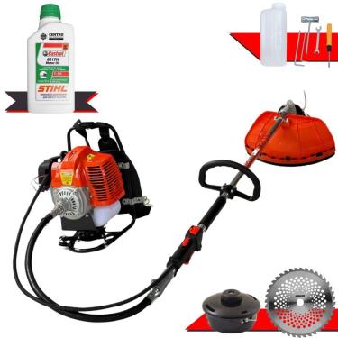 Imagem de Roçadeira Costal Multifunções Terra GRC-430 À Gasolina 1,7HP de Potência 43cc Completa Com Carretel de Nylon + Faca 40 Dentes Vídea + Óleo Stihl 2T