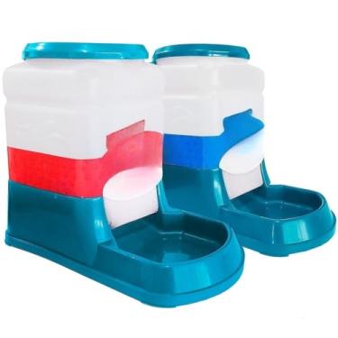 Imagem de Kit Bebedouro e Comedouro Automático Duplo para Cachorro e Gato 3L Reforçado Prático Antiformiga(Azul)