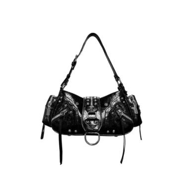 Imagem de AMSOH Bolsas femininas de luxo para axilas bolsas de mão novas em couro PU vintage rebite decoração ombro transversal, Preto, One Size