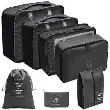 Imagem de Bolsa Organizadoras Para Mala Roupas Bagagem Viagem (Kit 7 Peças Preto)