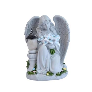Imagem de FashionCha Estátua de Anjo Solar para Jardim, Estatueta de Anjo Decorativa, Escultura Iluminada para E Paisagismo, Ajoelhado, Tamanho real