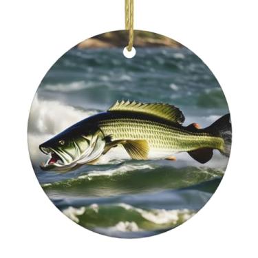 Imagem de Estampa de onda de pesca de robalo para pendurar em cerâmica de Natal, pingentes de porcelana, decoração criativa de Natal