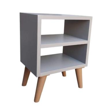 Imagem de Mesa de Cabeceira Gianduia Cinza Pé Palito Retro MDF 45cm Fosco Criado