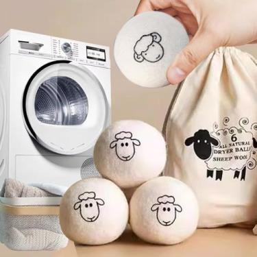 Imagem de Bolas de secadora reutilizáveis para lavar em casa bola de secagem de lã amaciante de roupas acessórios para máquina de lavar 3/4/5/6/7 cm (1 peça, cordeiro, 6 cm)