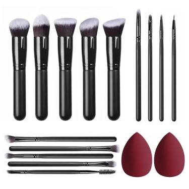 Imagem de Conjunto de pincéis de maquiagem profissionais com esponjas, kit de pincel de base para sombra, corretivo, blush em pó, conjunto de pincéis veganos para cosméticos com estojo de viagem