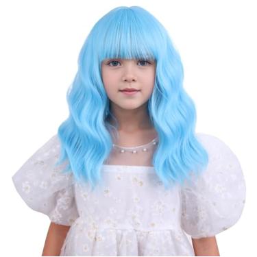 Imagem de DUDUWIG Peruca feminina azul celeste com franja infantil curta azul claro Bob peruca infantil ondulada encaracolado peruca de cabelo sintético