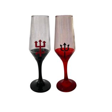 Imagem de Kit 2 Taças Champagne Exú e Pomba Gira com Tridente 186ml