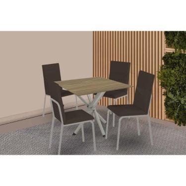 Imagem de Conjunto: Mesa Sala Jantar Volga C- Tampo De Madeira 90cm E 4 Cadeiras Amsterdã Niquel - Courano Marrom - Kappesberg