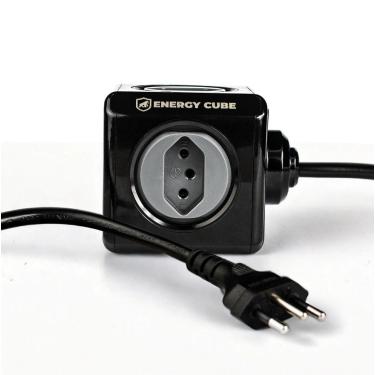 Imagem de Carregador Adaptador Bivolt Energy Cube - Preto - Entrada USB-A + Tipo C + 4 Tomadas com Cabo 1,5M