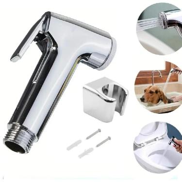 Imagem de Gatilho Ducha Higiênica Esquicho Cromado Torneira Chuveiro Ducha Manual Chuveirinho Privada Vaso Sanitário Suporte