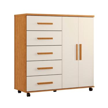 Imagem de Comoda Toronto Quarto Com 5 Gavetas E 2 Portas Cinamomo-off White