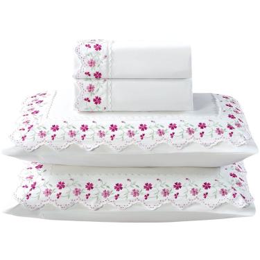 Imagem de Jogo De Lençol Ricca King 4 Peças Micropercal 300 Fios Bordado Floral - Margarida Pink - 100% Poliéster