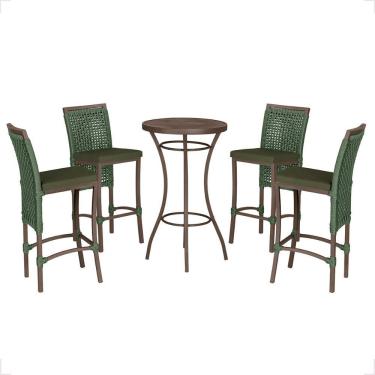 Imagem de Mesa Bistro E 4 Banquetas Roma Marrom Corda Náutica 12 Verde