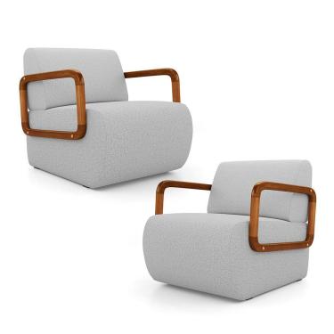 Imagem de Kit 02 Poltronas Decorativas Orgânica Living Kavya Linho Cinza Claro - Abmaza