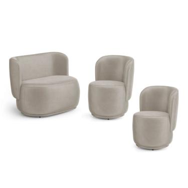 Imagem de Kit 02 Poltronas e 01 Namoradeira Orgânica Molly Veludo Bege - Abmaza