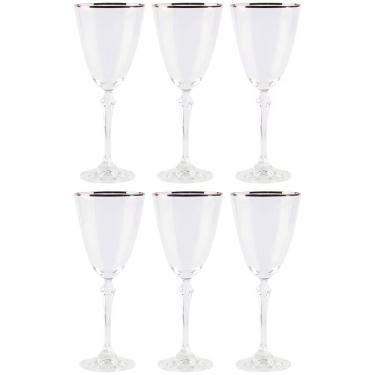 Imagem de Conjunto de 6 Taças para Água Silver Rim para Servir Bebidas em Vidro com Borda Prateada para Mesa Posta Transparente