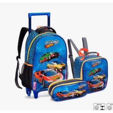 Imagem de Kit Mochila Rodinhas Infantil Menino/Menina Escolar - SEANITE, Carro a