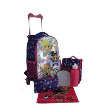 Imagem de Kit Mochila Infantil Feminina Rodinhas Escolar Glitter Girls Seanite
