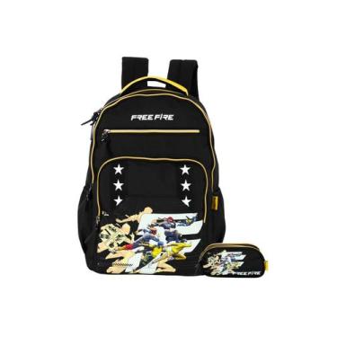 Imagem de kit Escolar Free Fire Mochila Costa + Estojo Triplo Original, Preto