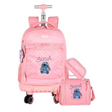 Imagem de Kit Stitch Mochila Rodas + Lancheira + Estojo Triplo Luxo - Lilo Stitc